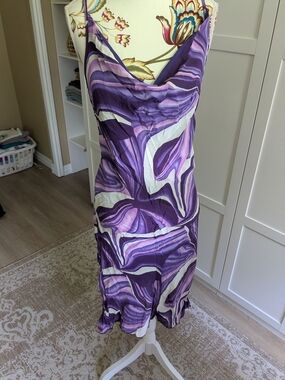 Dorothy Perkins Purple Marble-Print Cowl Neck Midi Dress
